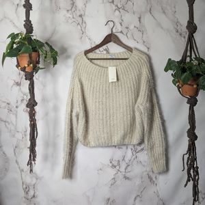 Tobi Sweater Womens Large cropped mohair style eyelash cream Slouchy Off Whitw